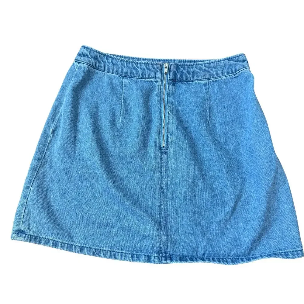 HM Divided Denim Embroidered Floral Mini Skirt Floral y2k Size 6 Zippered - Picture 3 of 4